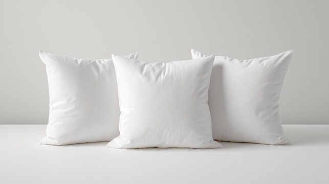 Stack of clean white pillows minimalist bedroom design