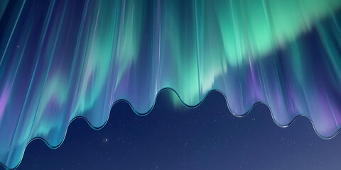 Abstract northern lights display with wavy translucent element and starry sky