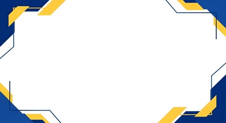 Modern abstract geometric design with blue and yellow shapes on a clean white background