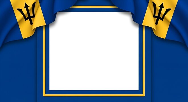 Barbados flag frame with blank white space for copy. official symbols of nation.