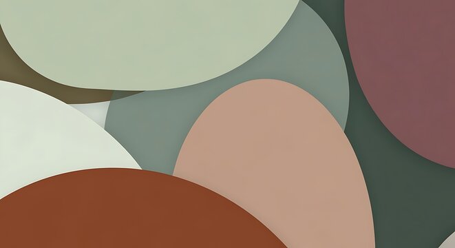 Abstract layering of organic shapes in muted earth tones, pastel background, organic forms