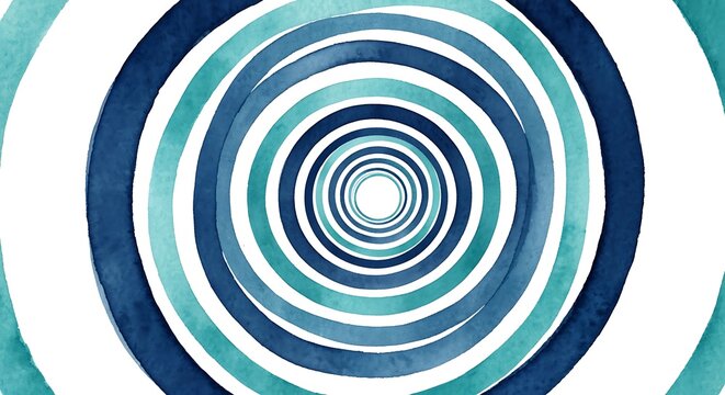 Watercolor concentric circles pattern with blue and teal tones, abstract art