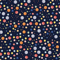 Polka Dots Watercolor Style Seamless Pattern. Colorful Wallpaper Template Kids Design, Fabric, Banner, Poster, Cover, Postcard. Color Dots Background Design.