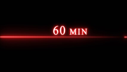 Counting timer minute illustration. Neon countdown timer 60 minutes.