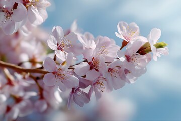 Blooming cherry blossoms on a sunny day