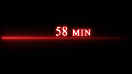 Counting timer minute illustration. Neon countdown timer 58 minutes.