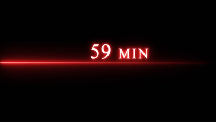 Counting timer minute illustration. Neon countdown timer 59 minutes.