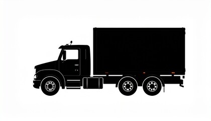 Fototapeta premium Truck tractor with semi-trailer icon. Black silhouette. Side view. Vector simple f