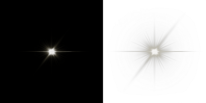 Bright starburst overlay on contrasting black and white backgrounds, creating a dynamic visual effect for creative projects and enhancing design elements with striking illumination