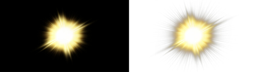 Obraz premium Bright glowing light burst overlay on black and white backgrounds, creating a dynamic visual effect for graphic design projects and enhancing creative compositions