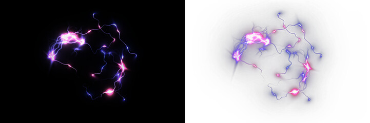 Abstract electric energy design with vibrant purple and blue lightning effects on a dark background, creating a dynamic visual impact for creative projects and overlays © Александр Куспляк