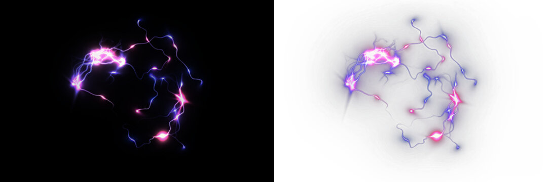 Abstract electric energy design with vibrant purple and blue lightning effects on a dark background, creating a dynamic visual impact for creative projects and overlays - Powered by Adobe