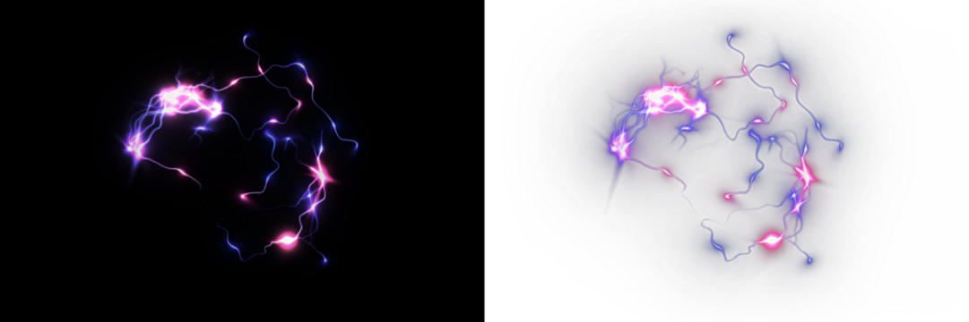 Abstract electric energy design with vibrant purple and blue lightning effects on a dark background, creating a dynamic visual impact for creative projects and overlays