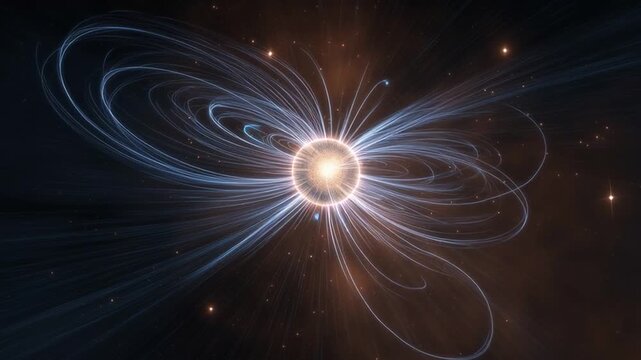 Magnetar star. Visualization of a powerful neutron star with intense magnetic field.