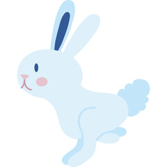 Light Blue Bunny Rabbit With Pink Cheeks And Blue Ears And Tail In A Running Pose Isolated On A Transparent Background