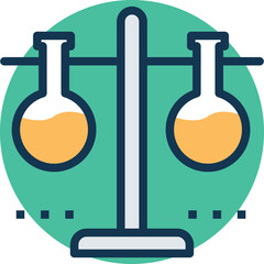 Laboratory Stand Holding Two Beakers Filled With Yellow Liquid In Front Of A Green Circle Background With Dots