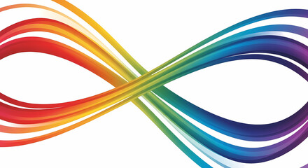 Colorful infinity loop ribbon wave design on white background — abstract rainbow gradient lines symbolizing connection, motion, and creativity in modern digital art.