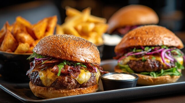 Gourmet burger restaurant meal