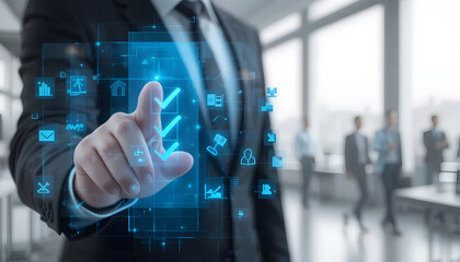 hand pushing a button on the touch screen interface