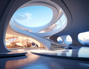 Fototapeta premium 3d render of abstract curve structure futuristic architecture with empty concrete 