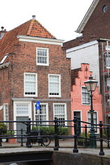 Leiden Groenhazengracht Street View with Canal House Facades, Netherlands