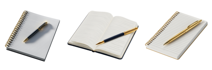 Notebooks and pens on white background isolated on a transparent background