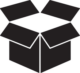 Black open cardboard box vector icon representing packaging shipping and delivery for online retail and logistics.