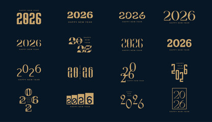 Modern design for calendar, invitations, greeting cards. Set of new year logo text design. stock illustration.  2026 logo concept for calendar, poster, flyer, banner.