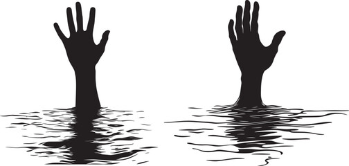 Obraz premium Black Silhouette of Hand Emerging Upward from Rippling Water Set Vector