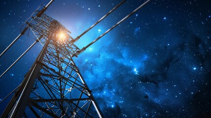 3d visualization of power transmission lines under starry night for renewable energy progress