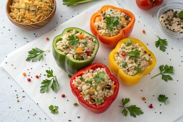 Colorful stuffed bell peppers with rice and herbs a healthy meal