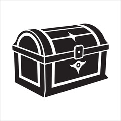 wooden treasure chest black silhouette vector, Classic treasure chest icon illustration