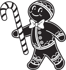 Gingerbread man with candy cane festive holiday icon element isolated on transparent background