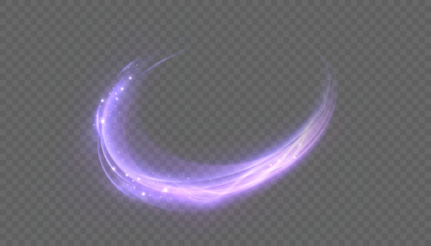A magical glowing vortex with a bright purple glow and sparkling sparkles on a transparent background. A dynamic curved light trail of energy for fantasy effects, spells, or digital motion design.