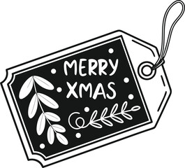 Festive christmas gift tag with happy holidays message and snowflakes design isolated on transparent background