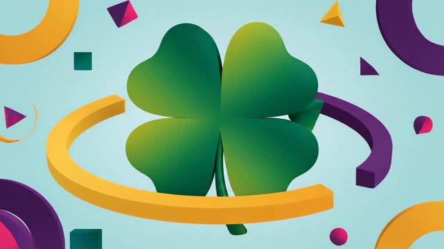 Abstract composition of a four leaf clover with geometric shapes