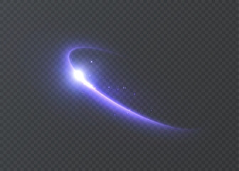 A purple glowing arc with a bright core at the bend. A vector for light overlays in designs and illustrations on a dark background.