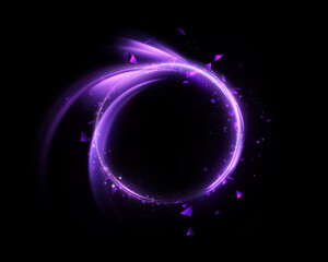 A glowing purple circular portal with bright rays of light and an energetic vortex on a dark background. A futuristic magic circle for fantastic interfaces and teleportation effects.