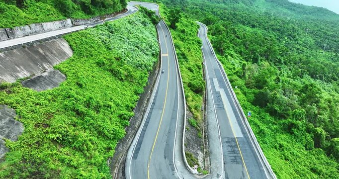 Aerial view of Hai Van Pass, is an approximately long mountain pass on National Route 1A in Vietnam.