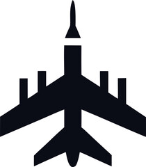 Minimalist aeroplane fighter jet vector symbol, great for airport signage, aviation websites, and travel graphics.