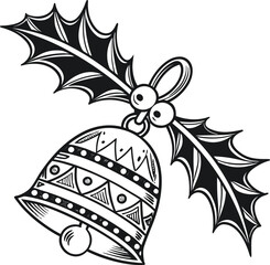 Whimsical christmas bell ornament with holly leaves festive holiday decoration isolated on transparent background