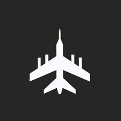 Fighter jet silhouette vector icon on black background, great for aviation insignias, pilot badges, and logo design.