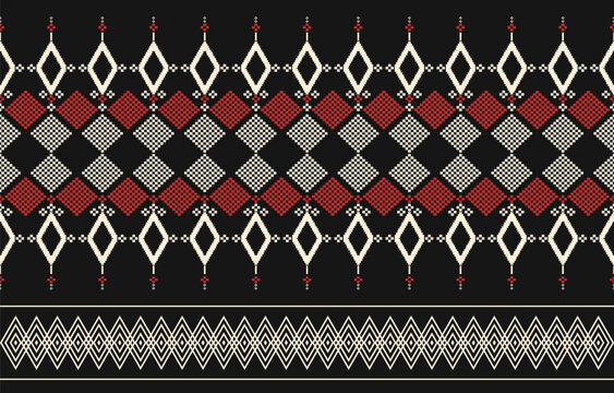 Black and Red Ikat Diamond Geometric Grid Seamless Pattern, Flat Modern design , illustration Vector EPS 10 