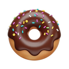 Fototapeta premium Chocolate Frosted Donut with Colorful Sprinkles on White Background doughnut sweet isolated on a transparent background