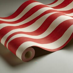 Elegant Red and White Striped Wallpaper Roll Classic Pattern Modern Interior Design Material Artistic Style Decorative Surface Close up