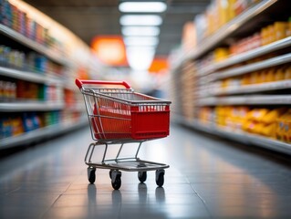 shopping cart is blurred in an aisle