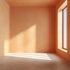 Minimalist Interior with Natural Sunlight in Orange Plaster Room Corner and Concrete Floor Serene Space