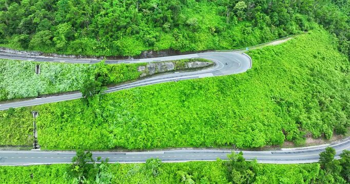 Aerial view of Hai Van Pass, is an approximately long mountain pass on National Route 1A in Vietnam.