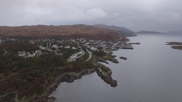 Aerial view of Kyle of Lochalsh, village in the Scottish Highlands