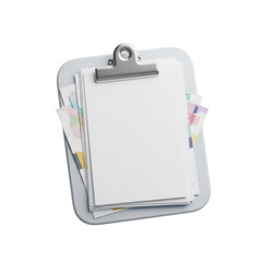 Clipboard with Stack of Blank White Paper and Colorful Geometric Patterned Sheets on Transparent Background Keywords: clipboard, paper, blank, white, sheets isolated on a transparent background